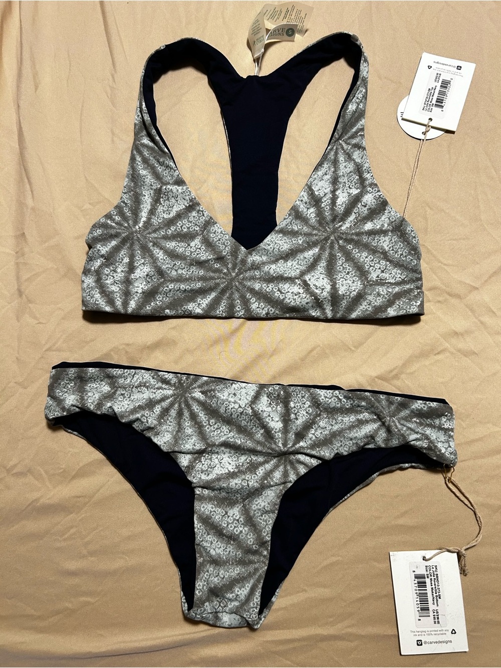 Carve Designs moss green and mavy Print Bikini Set